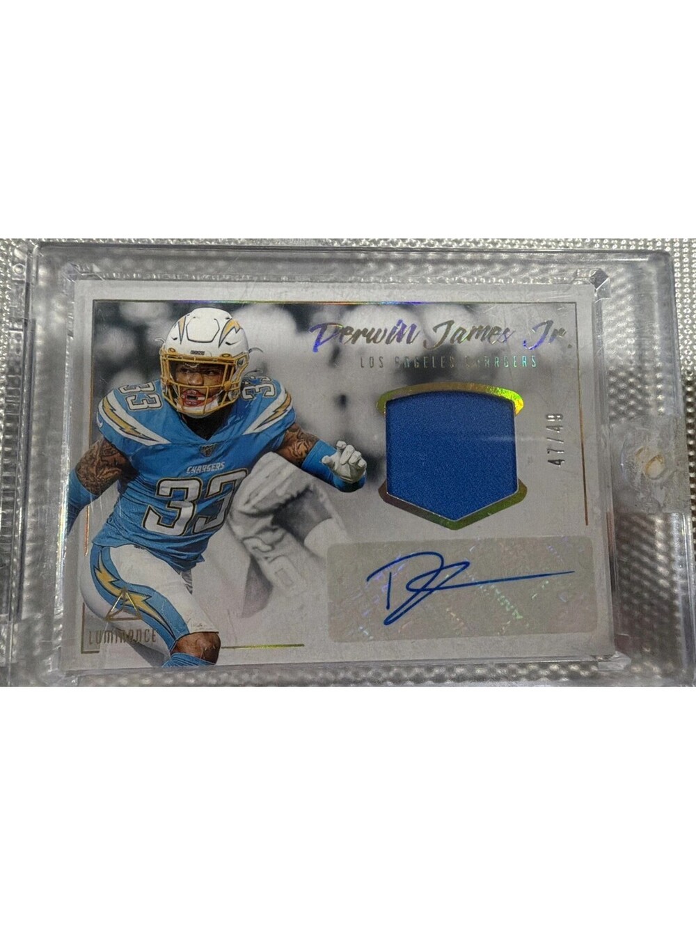 2020 Panini Luminance - Autograph Jerseys Derwin James #AJ-13 Gold /49 (AU, MEM)